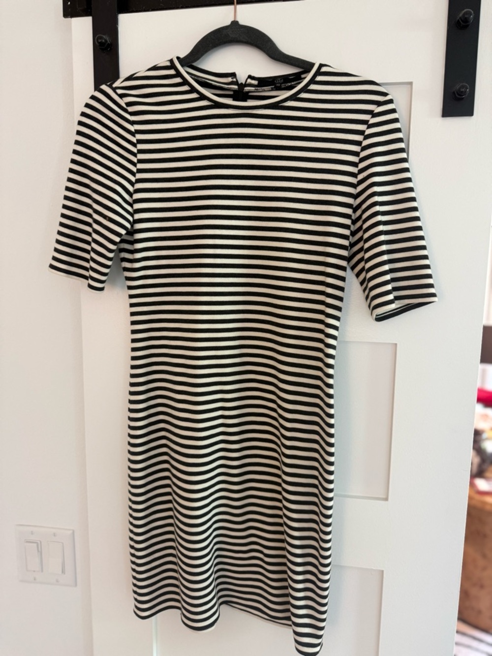 Tibi Black & White Striped Short Sleeve Mini Dress Saks